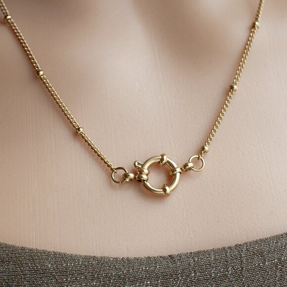 18K Gold Bead Station Stacking Layering Necklace - Picture 1 of 9